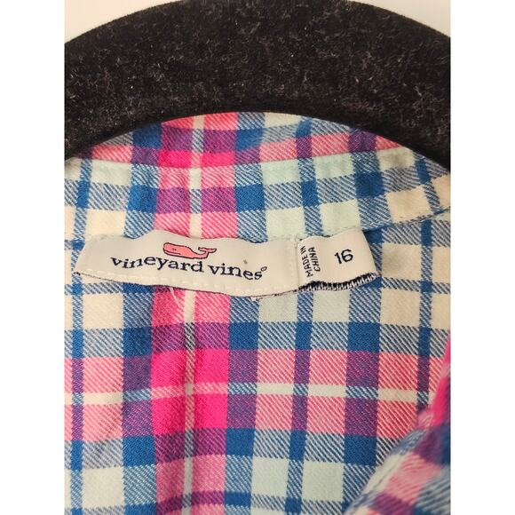 Vineyard Vines girls  flannel plaid dress Pink Blue size 16 - Picture 2 of 7